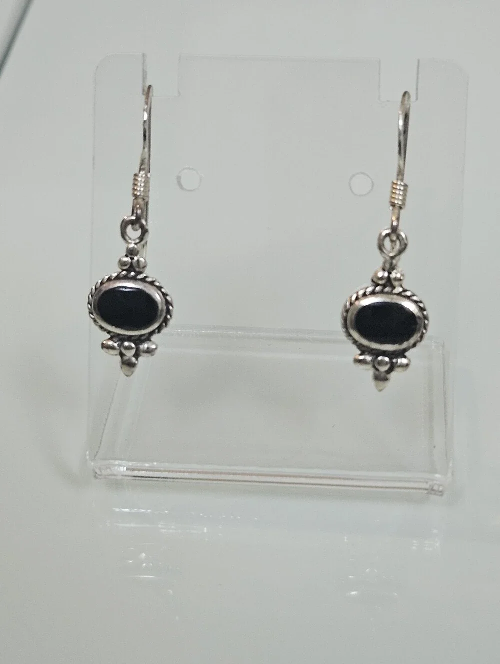 Black Onyx 925 Rope Detail Sterling Silver Small Dainty Dangle Earrings
